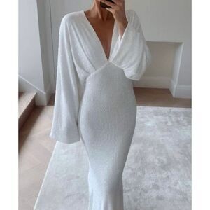 Pretty Lavish UK Alexis white sequin dolman sleeve maxi gown 6